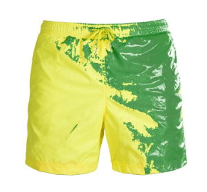 Magical Change Color Beach Shorts Summer Men Swimming Trunks Swimwear Swimsuit Quick Dry bathing shorts Beach Pant (Option: Green yellow-M)
