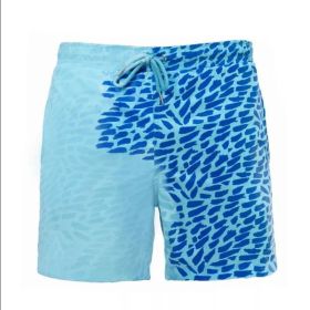 Magical Change Color Beach Shorts Summer Men Swimming Trunks Swimwear Swimsuit Quick Dry bathing shorts Beach Pant (Option: Blue wave point-XL)