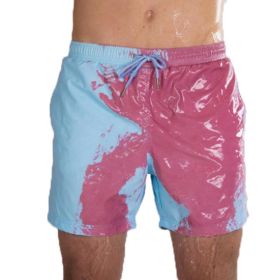 Magical Change Color Beach Shorts Summer Men Swimming Trunks Swimwear Swimsuit Quick Dry bathing shorts Beach Pant (Option: Navy Blue-L)