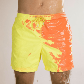 Magical Change Color Beach Shorts Summer Men Swimming Trunks Swimwear Swimsuit Quick Dry bathing shorts Beach Pant (Option: Yellow-3XL)