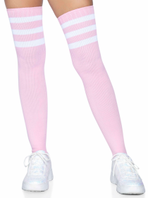 3 Stripes Athletic Ribbed Thigh Highs (Option: One Size  Light Pink)